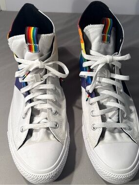 Converse Pride White Canvas High-Top Sneakers with Rainbow Accents